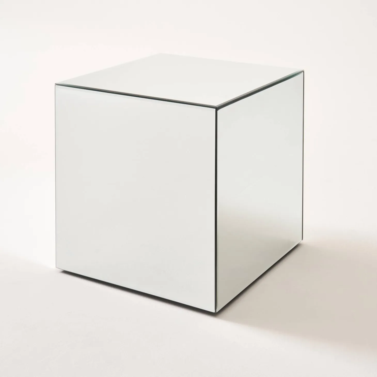 Kubischer Tisch mit Spiegelglas, Sofaende, Beistelltisch, 35 cm