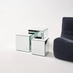 Kubischer Tisch mit Spiegelglas, Sofaende, Beistelltisch, 35 cm