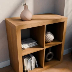 Kubisches Bücherregal Holz-Optik 2 Ebenen 4 Stauräume