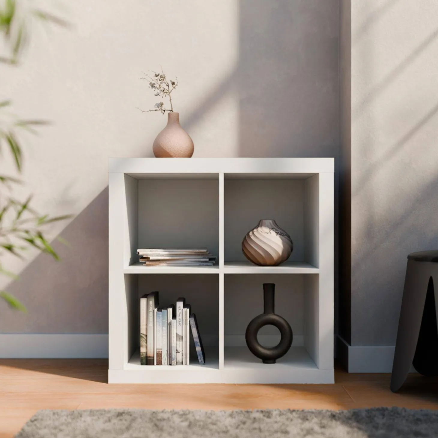 Kubisches Bücherregal Holz-Optik 2 Ebenen 4 Stauräume