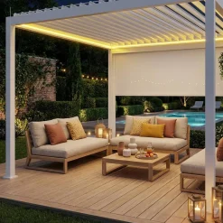 LED Pergola mit motorisiertem Lamellendach Triomphe 3x4m + Markise 4m