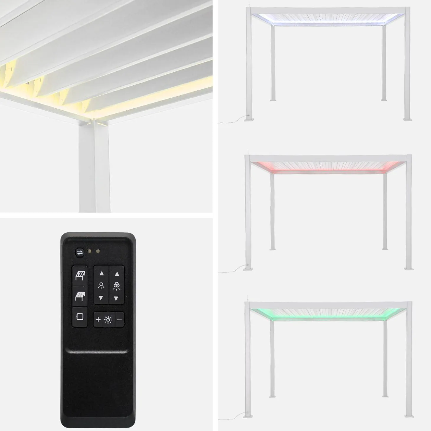 LED Pergola mit motorisiertem Lamellendach Triomphe 3x4m + Markise 3m + Markise 4m