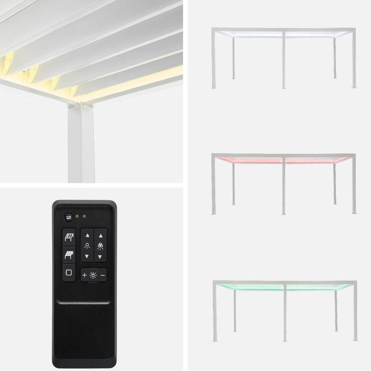 LED Pergola mit motorisiertem Lamellendach Triomphe 3x6m + 4 Markisen 3m
