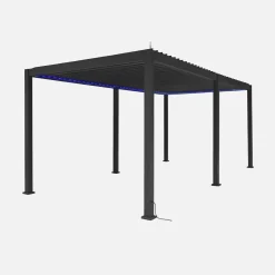 LED Pergola mit motorisiertem Lamellendach Triomphe 3x6m + 2 Markisen 3m