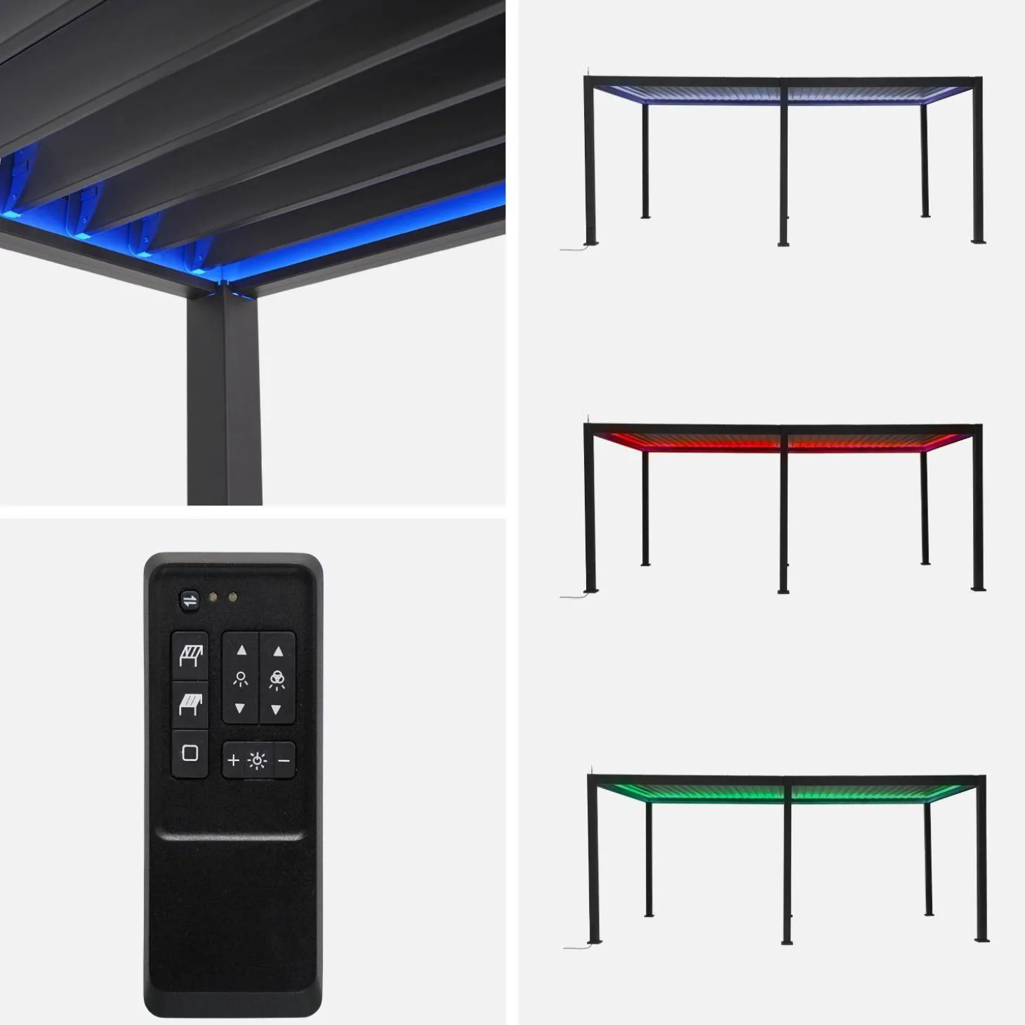 LED Pergola mit motorisiertem Lamellendach Triomphe 3x6m + 2 Markisen 3m