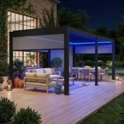LED Pergola mit motorisiertem Lamellendach Triomphe 3x6m + 4 Markisen 3m