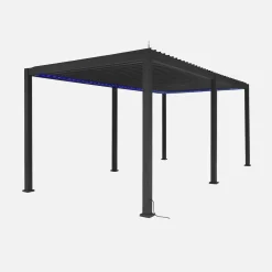 LED Pergola mit motorisiertem Lamellendach Triomphe 3x6m + 4 Markisen 3m