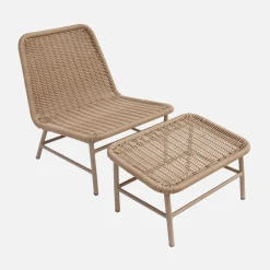 Liegesessel und Fußhocker aus Aluminium mit Seilbespannung