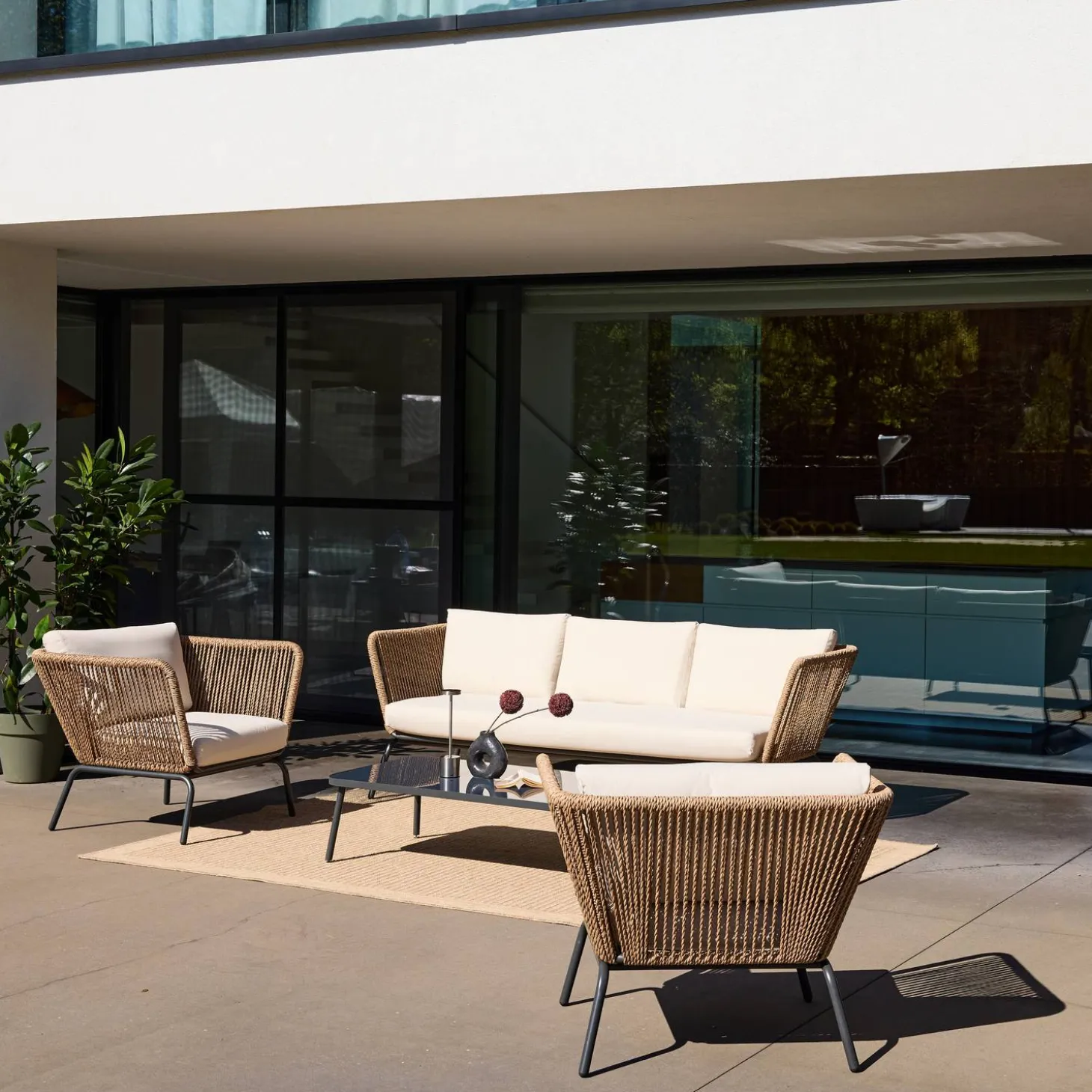 Lounge Gartenmöbelset, Kunststoffbespannung mit Rattanlook, 5 Personen