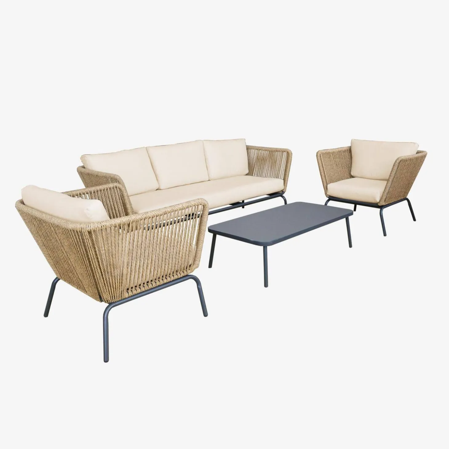 Lounge Gartenmöbelset, Kunststoffbespannung mit Rattanlook, 5 Personen