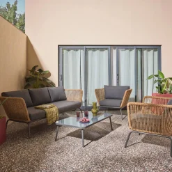 Lounge Gartenmöbelset, Kunststoffbespannung mit Rattanlook, 5 Personen