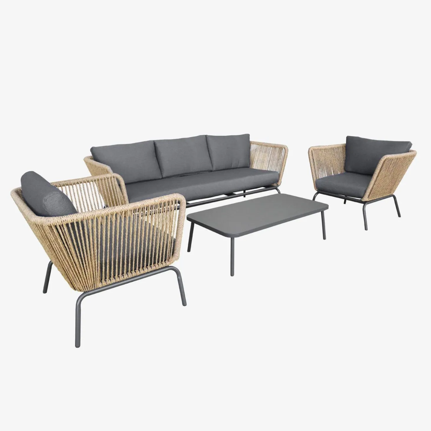 Lounge Gartenmöbelset, Kunststoffbespannung mit Rattanlook, 5 Personen