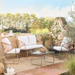 Loungeset aus Metall und Kunststoff, 4 Sitzplätze