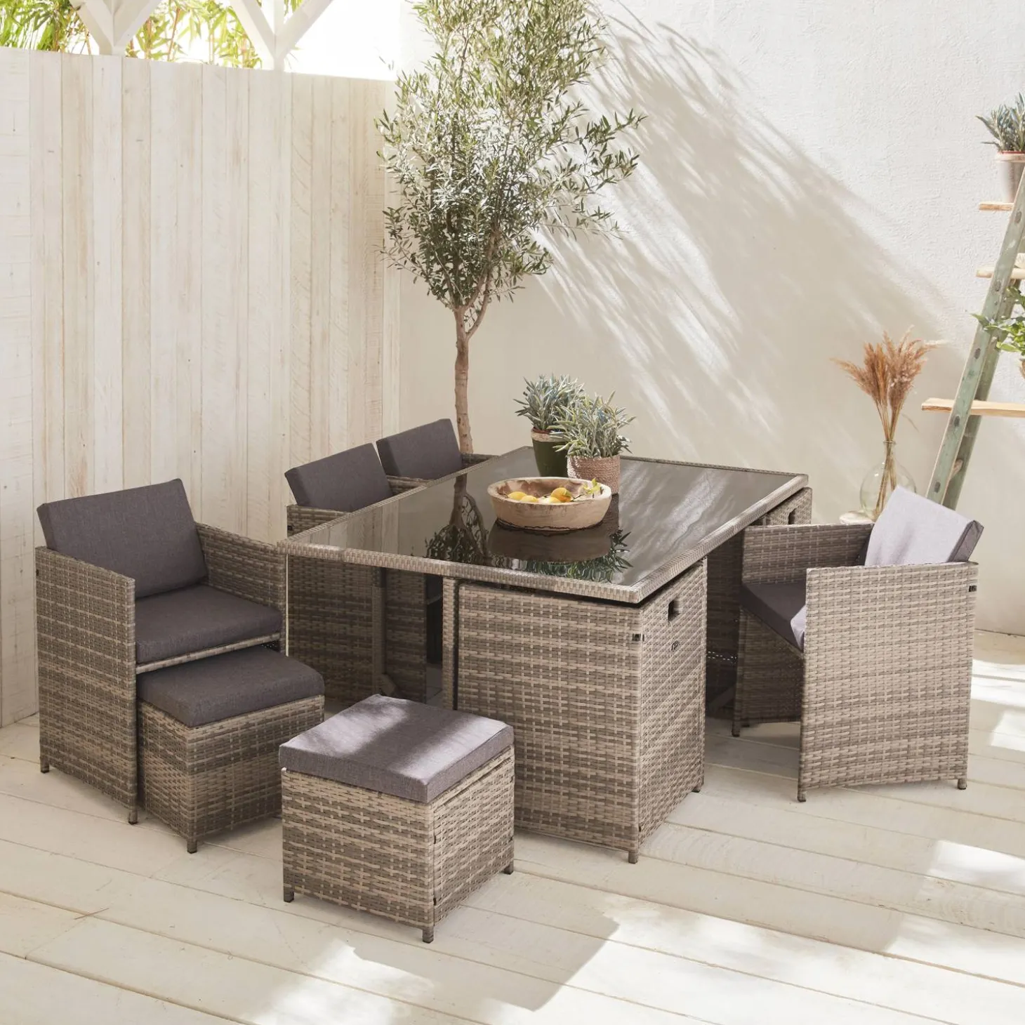 Lounge-Set aus Polyrattan 6-10 Sitzplätze + Schutzhülle dunkelgrau