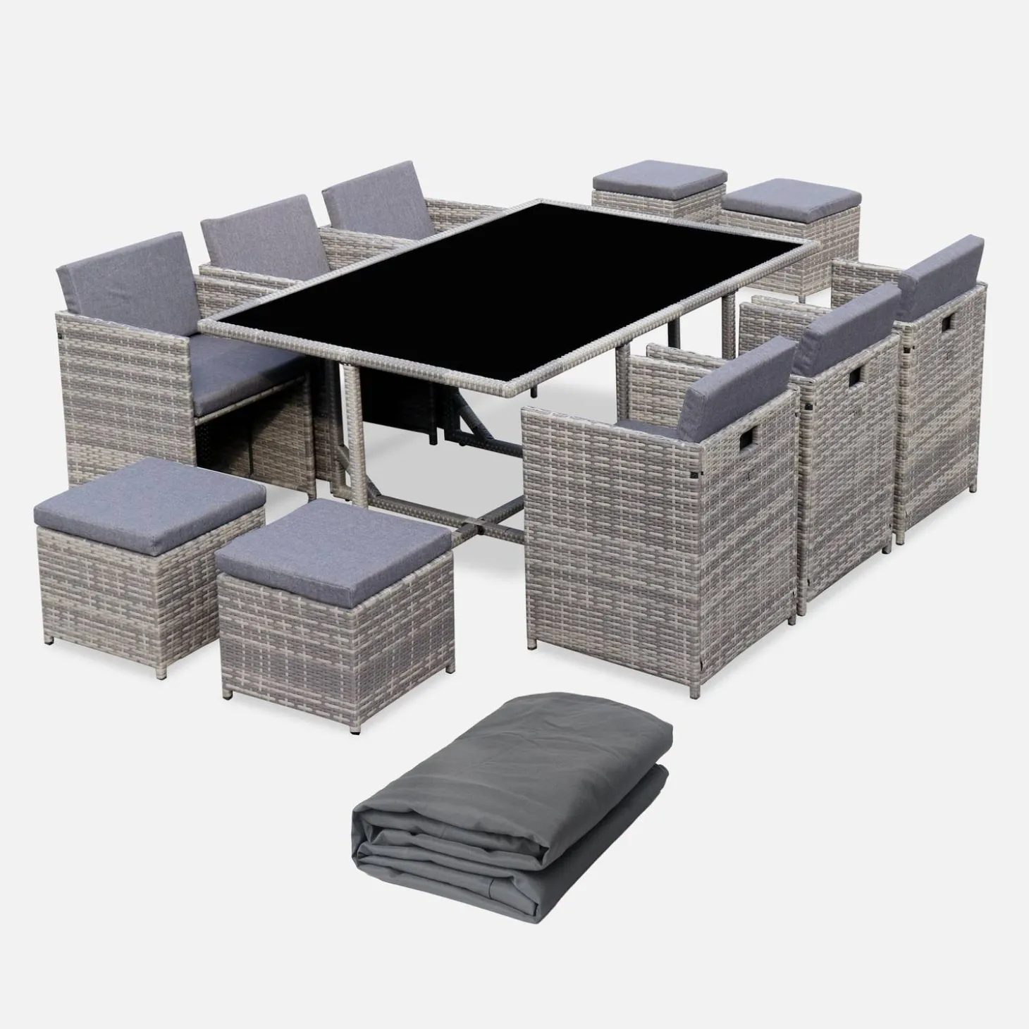 Lounge-Set aus Polyrattan 6-10 Sitzplätze + Schutzhülle dunkelgrau