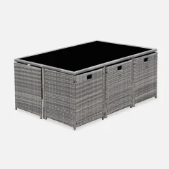 Lounge-Set aus Polyrattan 6-10 Sitzplätze + Schutzhülle dunkelgrau