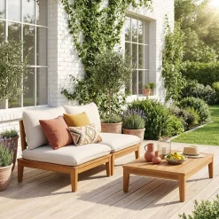 Modulare Gartenbank aus Akazienholz beige