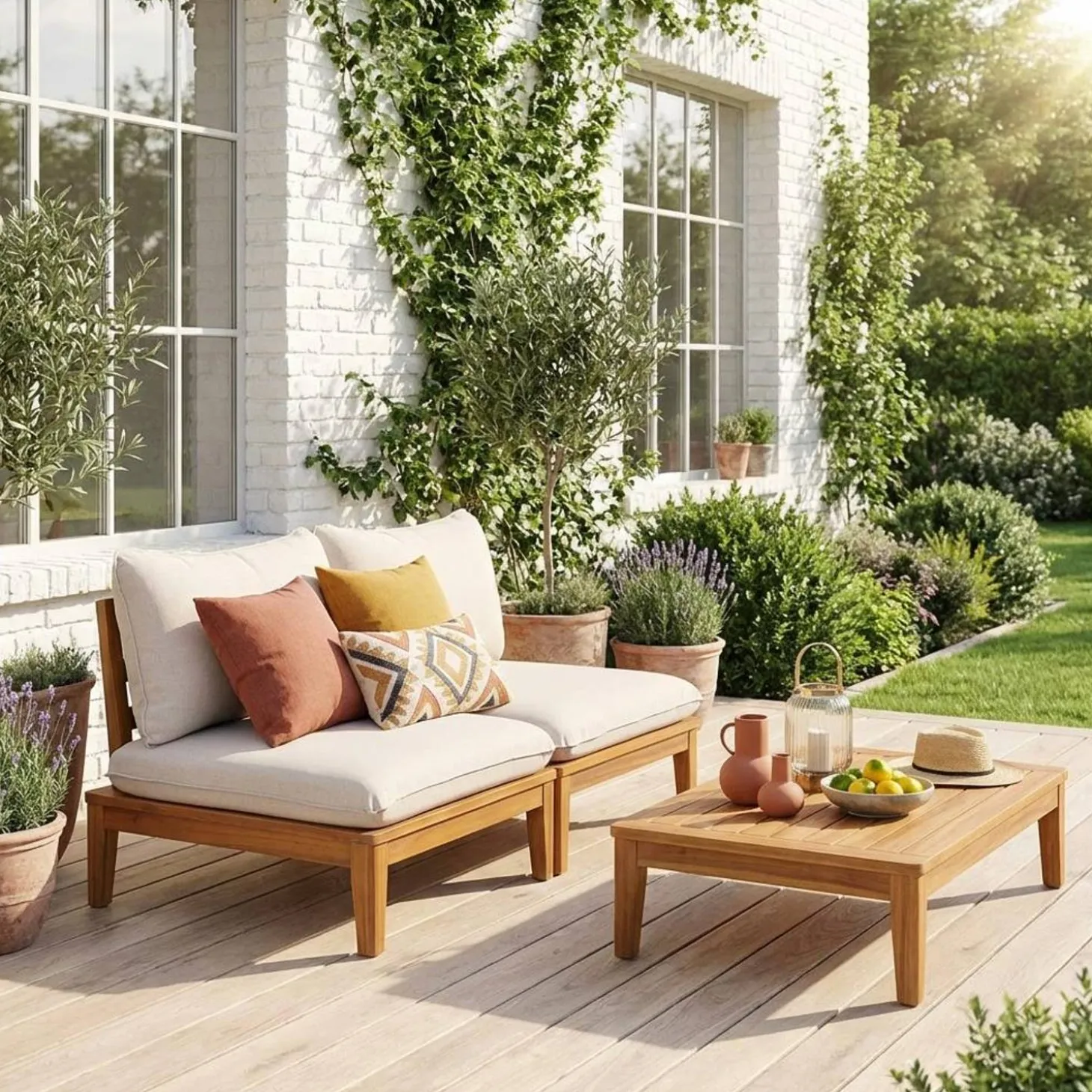 Modulare Gartenbank aus Akazienholz beige