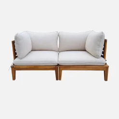 Modulare Gartenbank aus Akazienholz mit Seitenteilen, beige