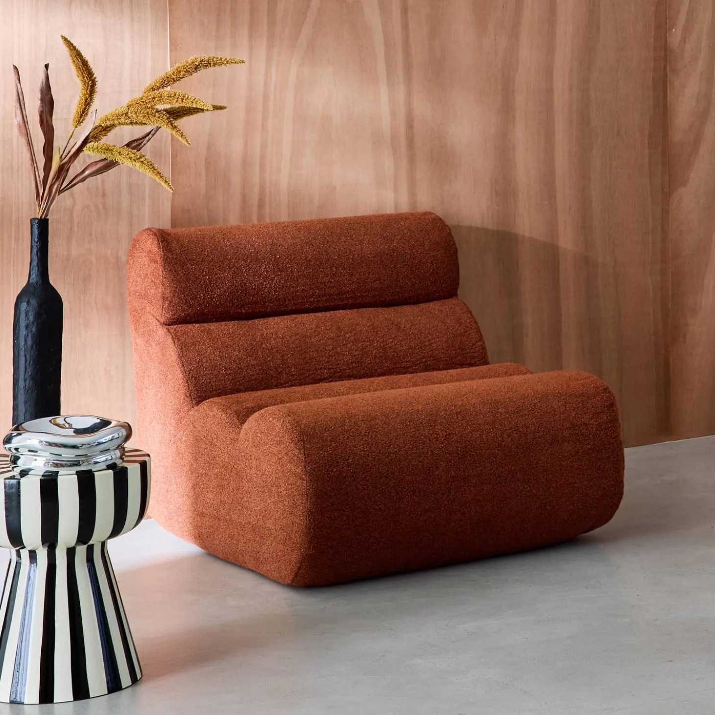 Modularer Lounge-Sessel mit strukturiertem Bouclé-Bezug