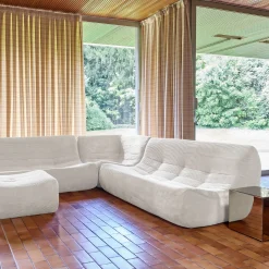 Modulares Ecksofa für 7 Personen mit Cordbezug und Hocker