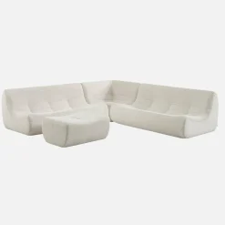 Modulares Ecksofa für 7 Personen mit Cordbezug und Hocker