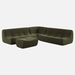 Modulares Ecksofa für 7 Personen mit strukturiertem Bouclé-Bezug und Hocker