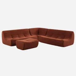 Modulares Ecksofa für 7 Personen mit strukturiertem Bouclé-Bezug und Hocker