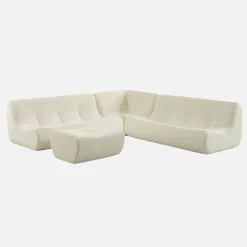 Modulares Ecksofa für 7 Personen mit strukturiertem Bouclé-Bezug und Hocker