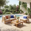 Modulares Gartenmöbel-Set aus Akazienholz 3-Sitzer mit Seitenteilen beige