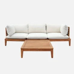 Modulares Gartenmöbelset aus Akazienholz 3-Sitzer mit Seitenteilen und Bouclé-Look