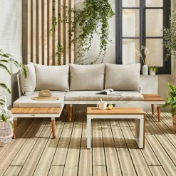 Modulares Gartenmöbelset aus Aluminium und Akazienholz, 4-Sitzer
