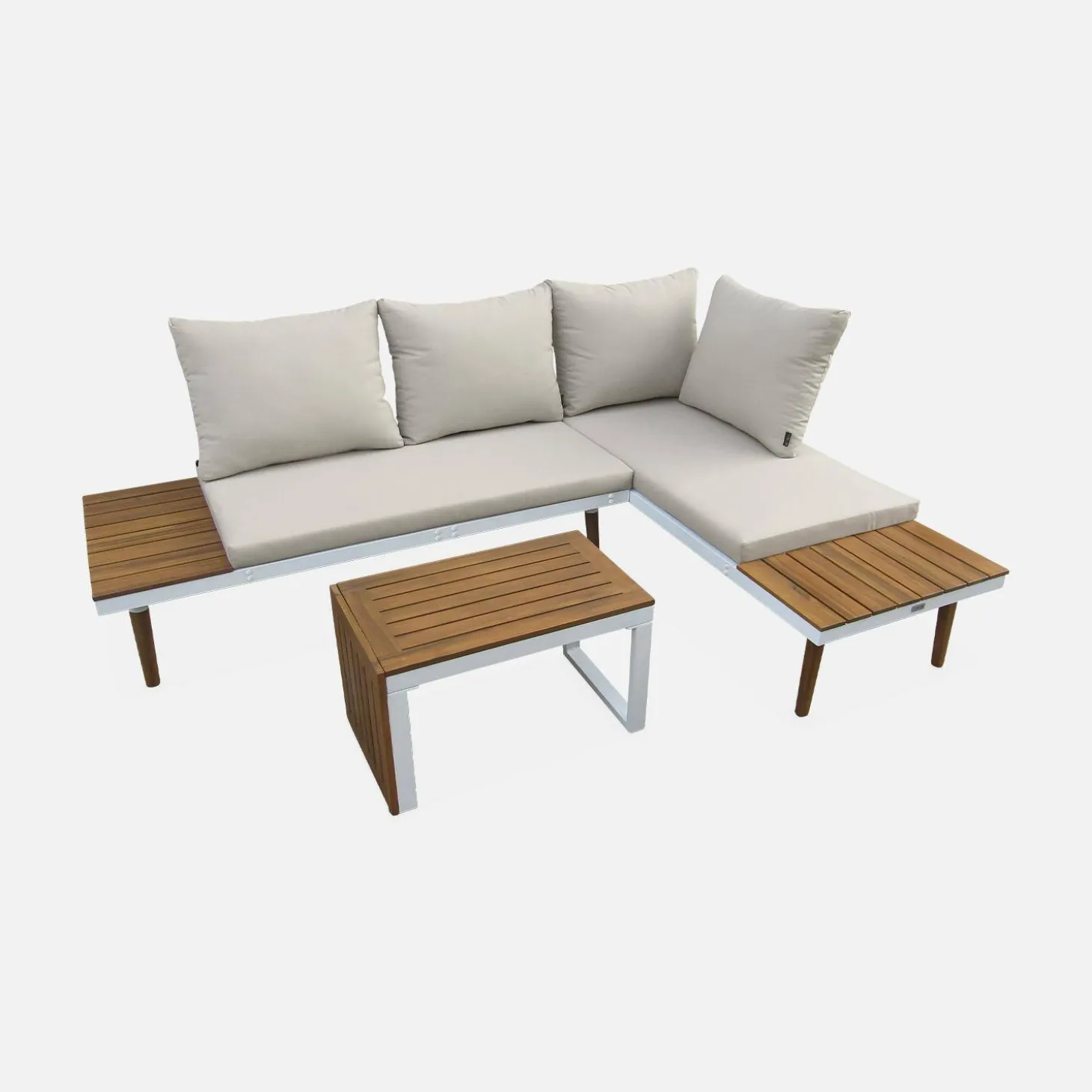 Modulares Gartenmöbelset aus Aluminium und Akazienholz, 4-Sitzer