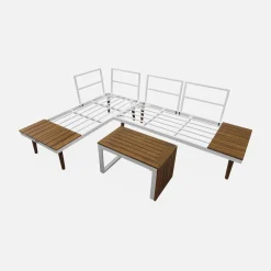 Modulares Gartenmöbelset aus Aluminium und Akazienholz, 4-Sitzer