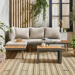 Modulares Gartenmöbelset aus Aluminium und Akazienholz, 4-Sitzer