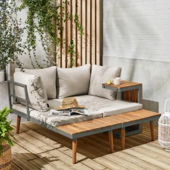 Modulares Gartenmöbelset aus Aluminium und Akazienholz, 4-Sitzer