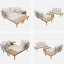 Modulares Gartenmöbelset aus Aluminium und Akazienholz, 4-Sitzer