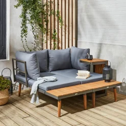 Modulares Gartenmöbelset aus Aluminium und Akazienholz, 4-Sitzer