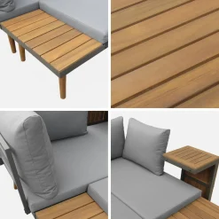 Modulares Gartenmöbelset aus Aluminium und Akazienholz, 4-Sitzer