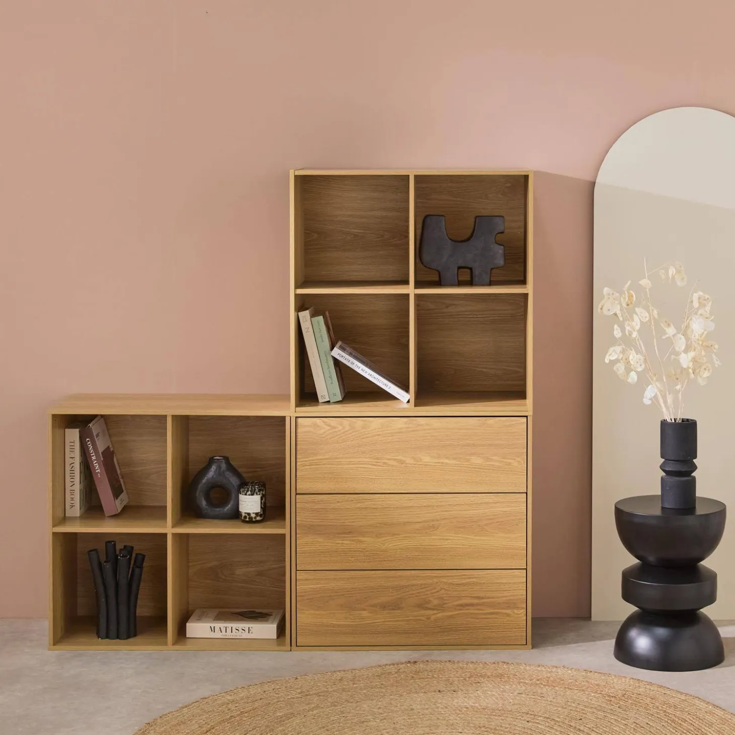 Modulares Regal Holzdekor 3 Elemente - 3 Schubladen 8 Fächer