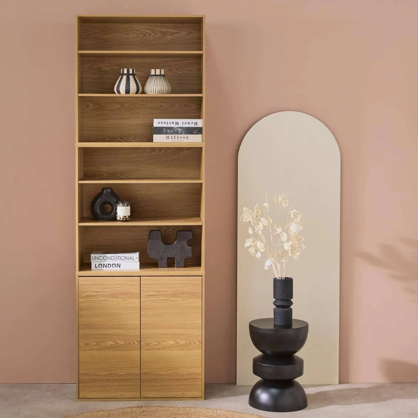 Modulares Regal Holzdekor 3 Elemente - 2 Türen 6 offene Fächer