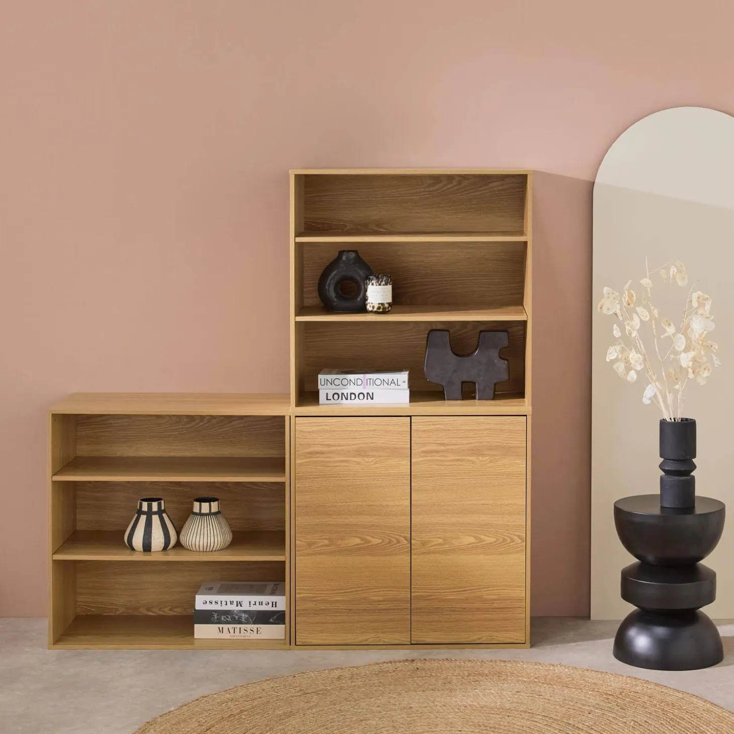Modulares Regal Holzdekor 3 Elemente - 2 Türen 6 offene Fächer