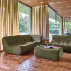 Modulares 5-Sitzer Ecksofa mit 5 Cordbezug und Hocker