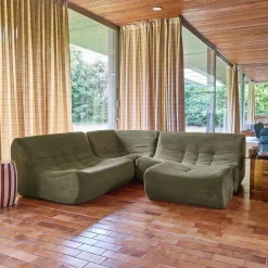 Modulares 5-Sitzer Ecksofa mit 5 Cordbezug und Hocker