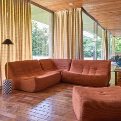 Modulares 5-Sitzer Ecksofa mit 5 Cordbezug und Hocker