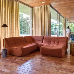 Modulares 5-Sitzer Ecksofa mit 5 Cordbezug und Hocker