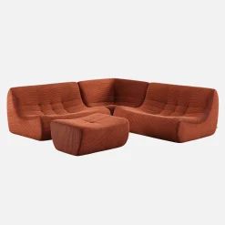 Modulares 5-Sitzer Ecksofa mit 5 Cordbezug und Hocker