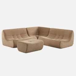 Modulares 5-Sitzer Ecksofa mit 5 Cordbezug und Hocker