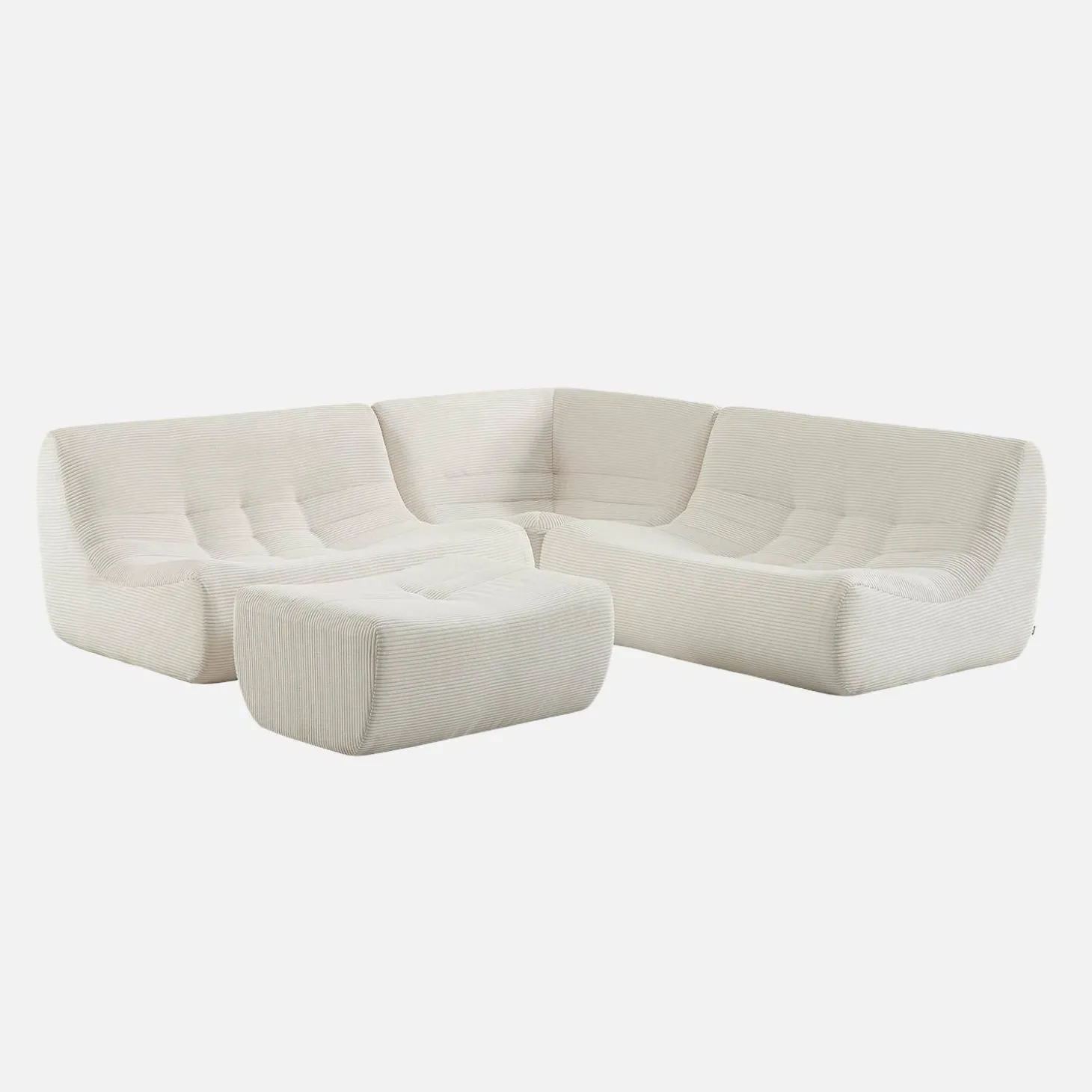 Modulares 5-Sitzer Ecksofa mit 5 Cordbezug und Hocker