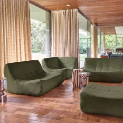 Modulares 5-Sitzer Ecksofa mit strukturiertem Bouclé-Bezug und Hocker